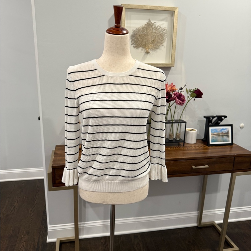 Striped White and Black Women's Top